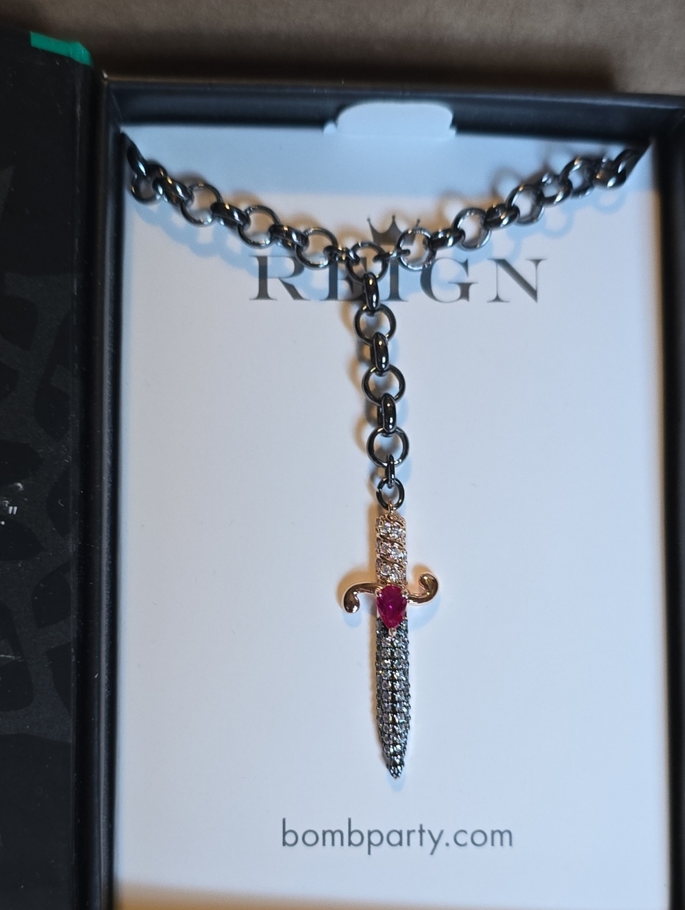 Unicorn Alert! Red Cubic Zirconia Hematite Chain Necklace